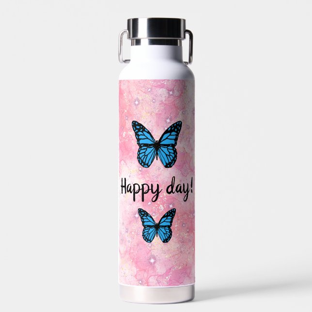 Magical blue butterfly pink glitter art trinkflasche (Vorne)