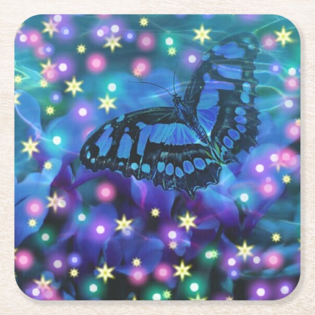 Magical Blue Butterfly Rechteckiger Pappuntersetzer (Vorderseite)