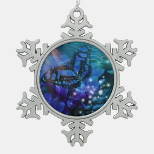 Magical Blue Butterfly Schneeflocken Zinn-Ornament