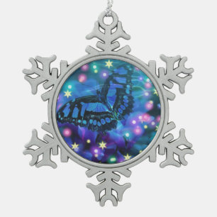 Magical Blue Butterfly Schneeflocken Zinn-Ornament