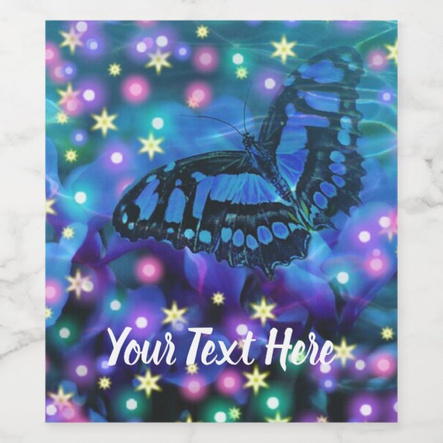 Magical Blue Butterfly Weinetikett (Einzelnes Label)