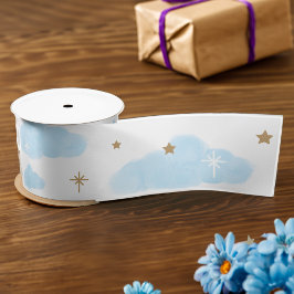 Magical Blue Cloud und funkelnde Gold Stars Satinband