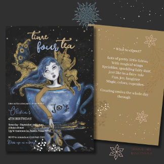 Magical Blue Gold Fairy Teacup Geburtstags-Tee-Par Einladung