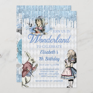 Magical Blue Ice Alice im Wunderland Party Einladung