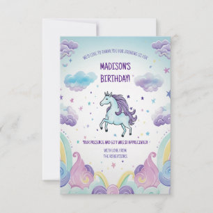 Magical Blue und Lila Unicorn Geburtstag Dankeskarte
