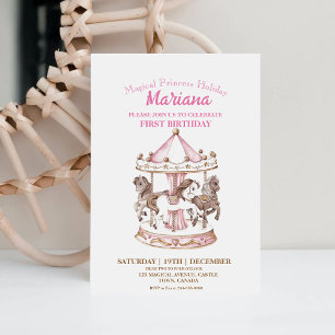 Magical Carousel Unicorn 1. Kindergeburtstag Party Einladung