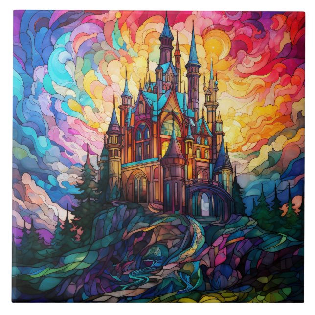 Magical Castle  Stained Glass  Fliese (Vorderseite)