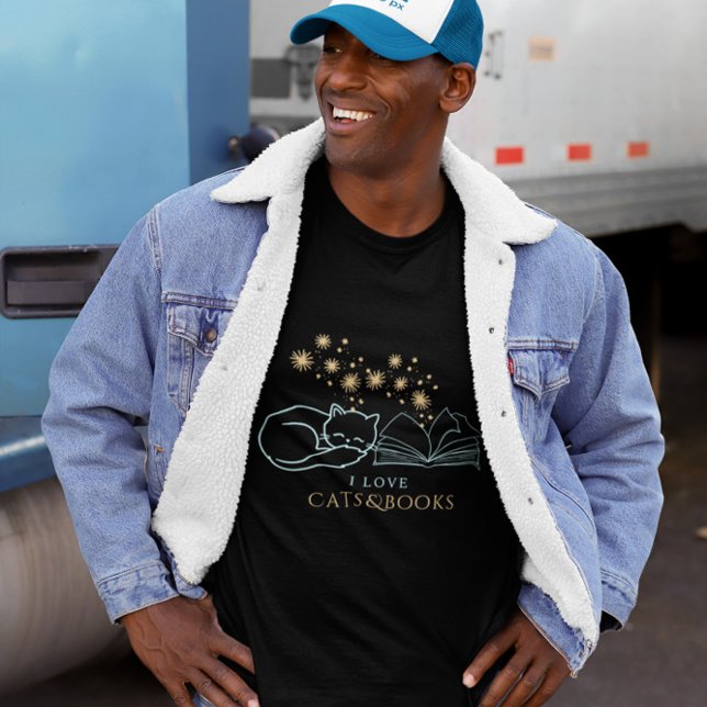 Magical Cat & Book Lover Night Art T-Shirt (Von Creator hochgeladen)