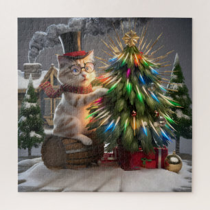 Magical Cat Christmas Whimsical 3D Winter Szene Puzzle