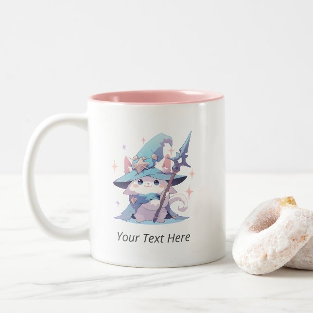 Magical Cat Magician | Japanischer Anime Zweifarbige Tasse (Mit Donut)