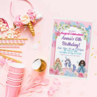 Magical Celebration Princess Unicorn Birthday Einladung