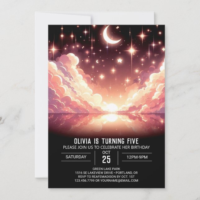 Magical Celestial Digital Geburtstag Einladung (Vorderseite)