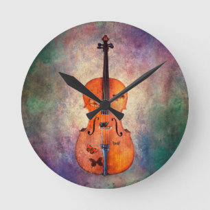 Magical cello with butterflies runde wanduhr