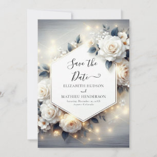 Magical Chic White Roses Wedding Save The Date