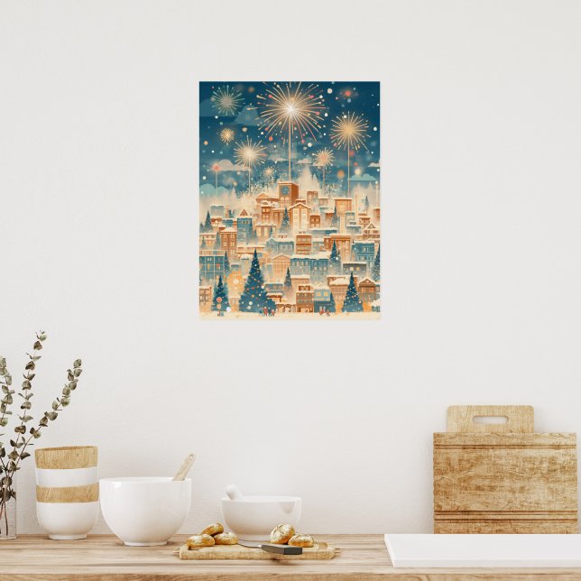 Magical Christmas City Fireworks Night Poster (Küche)