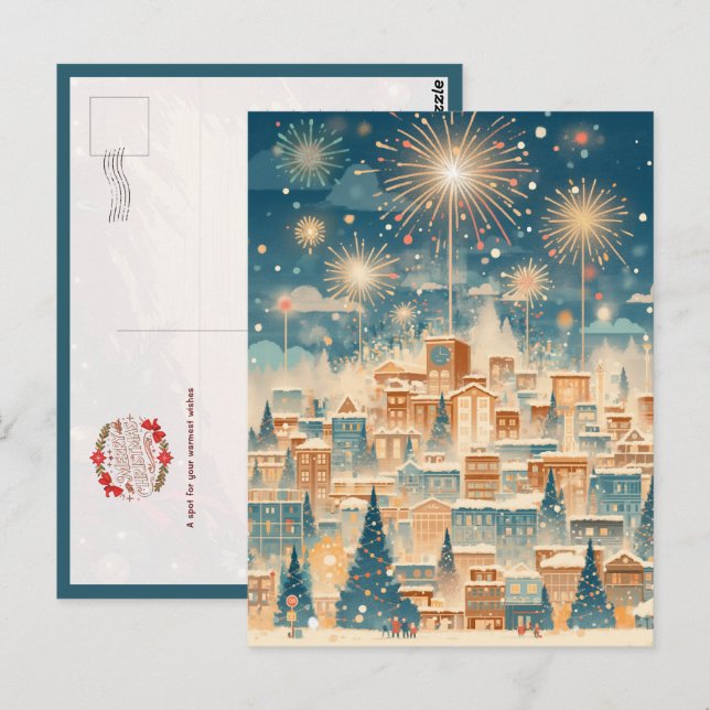 Magical Christmas City Fireworks Night Postkarte (Vorne/Hinten)