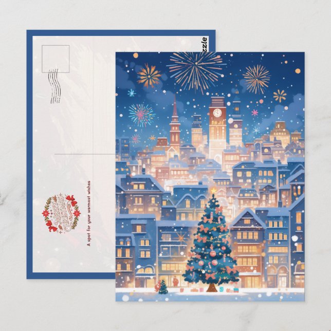Magical Christmas City Fireworks Night Postkarte (Vorne/Hinten)