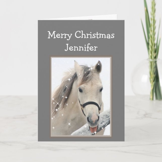 Magical Christmas Custom Name Wishes White Horse Karte (Vorderseite)
