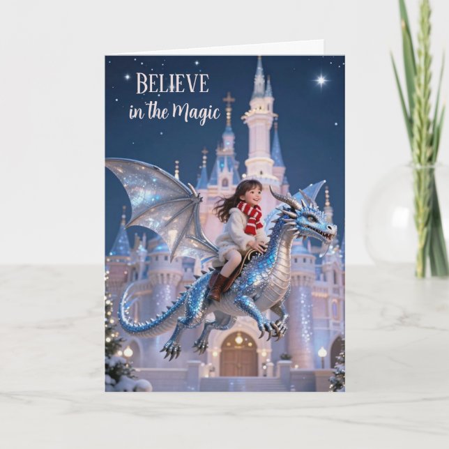 Magical Christmas Dragon Ride Card Youth Girl Xmas Karte (Vorderseite)