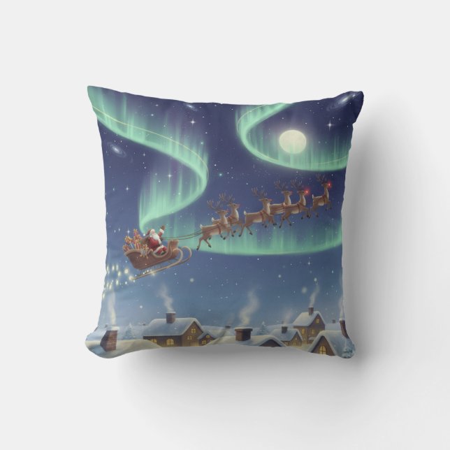 Magical Christmas Night Sky Throw Pillow Santa  Kissen (Vorderseite)
