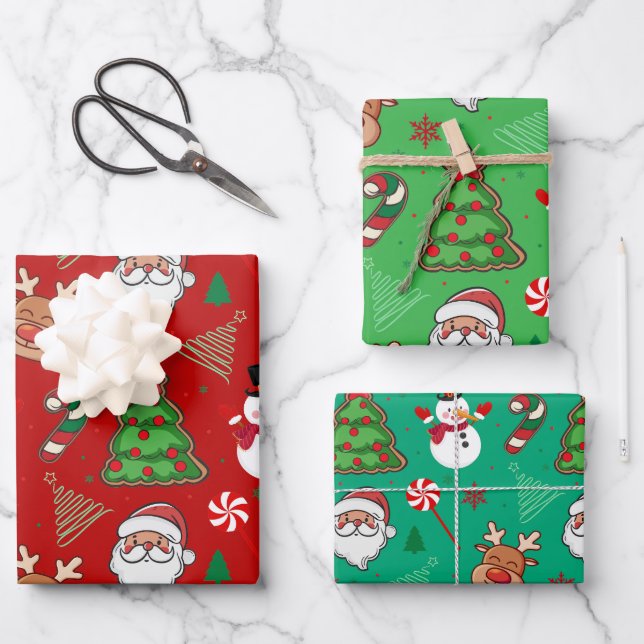 Magical Christmas – Santa, Reindeer & Snowflakes Geschenkpapier Set (Vorderseite)