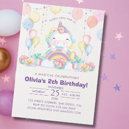 Magical cute unicorn girl birthday celebration einladung