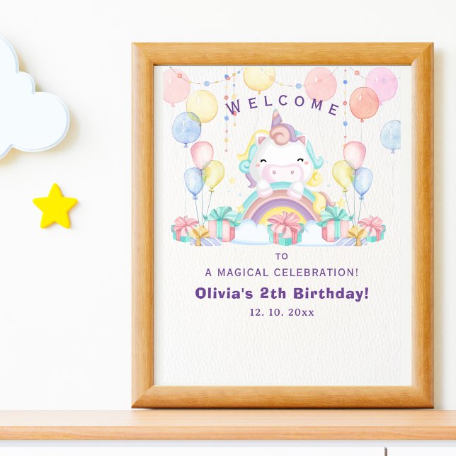 Magical cute unicorn girl birthday celebration poster (Von Creator hochgeladen)