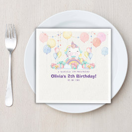 Magical cute unicorn girl birthday celebration serviette