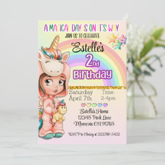 Magical Day Unicorn 2. Geburtstag Einladung