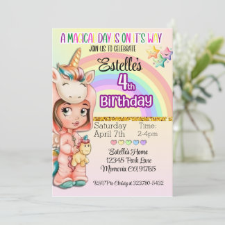Magical Day Unicorn 4. Geburtstag Einladung