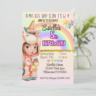 Magical Day Unicorn 5. Geburtstag Einladung