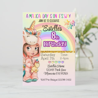 Magical Day Unicorn 8. Geburtstag Einladung