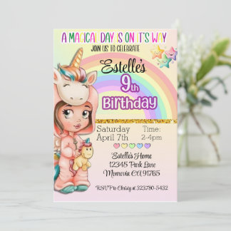 Magical Day Unicorn 9. Geburtstag Einladung