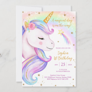 Magical Day Unicorn and Rainbows Birthday Einladung