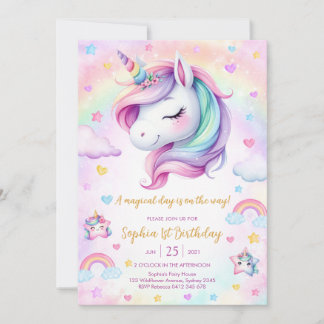 Magical Day Unicorn and Rainbows Birthday Einladung