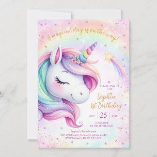 Magical Day Unicorn and Rainbows Birthday Einladung