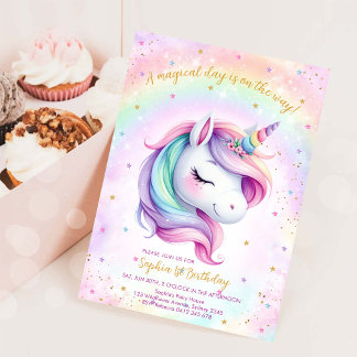 Magical Day Unicorn and Rainbows Birthday Einladung
