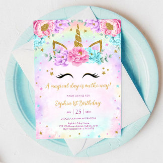 Magical Day Unicorn and Rainbows Birthday Einladung