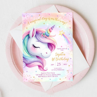 Magical Day Unicorn and Rainbows Birthday Einladung