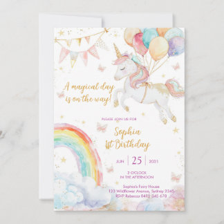 Magical Day Unicorn and Rainbows Birthday Invitati Einladung