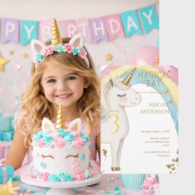 Magical Day Unicorn Girl Birthday Party Einladung (Von Creator hochgeladen)