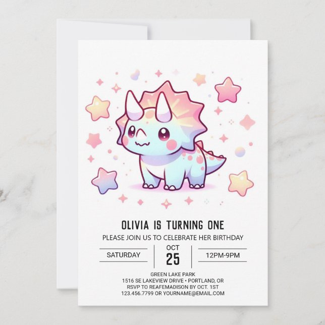 Magical Dino Dinosaur 1. Geburtstag Einladung (Vorderseite)