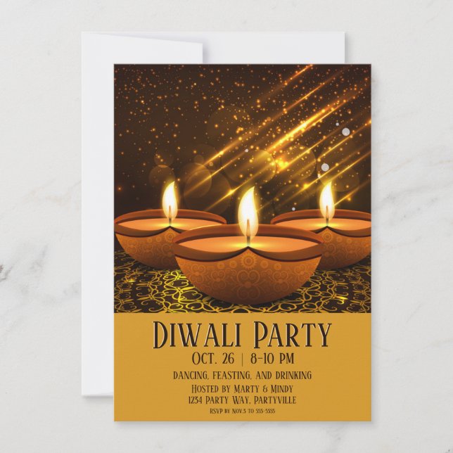 Magical Diwali Diyas mit Glitzern Einladung (Vorderseite)