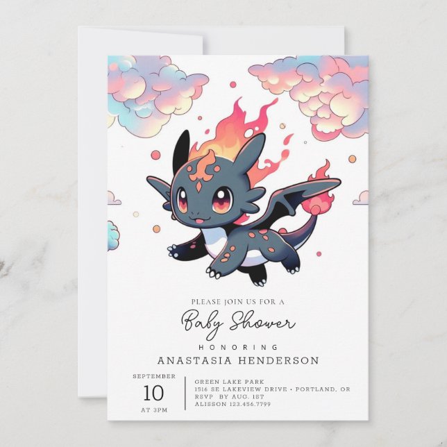 Magical Dragon Baby Dusche Einladung (Vorderseite)