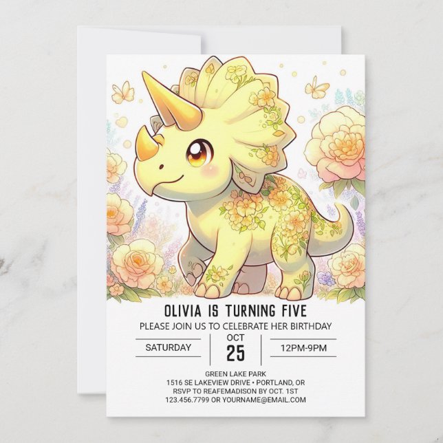 Magical Elegant Dinosaur Digitaler Geburtstag Einladung (Vorderseite)