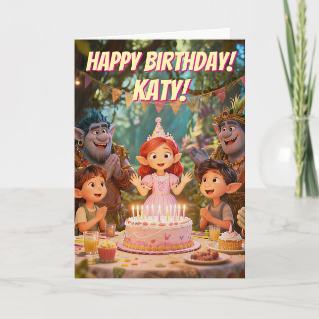 Magical Enchanted Forest Trolls Birthday Party  Karte (Vorderseite)