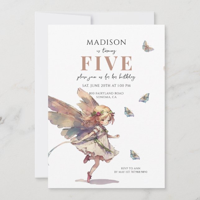 Magical Fairy 5. Geburtstag Einladung (Vorderseite)