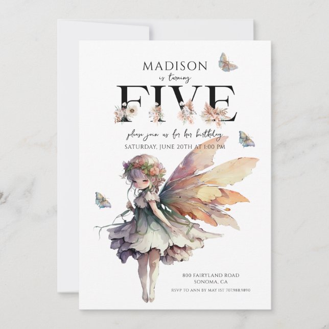 Magical Fairy 5. Geburtstag Einladung (Vorderseite)