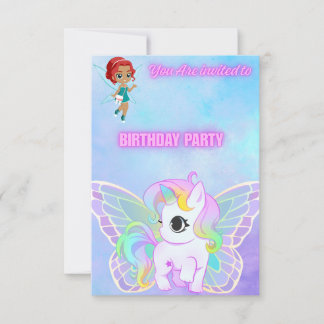 Magical Fairy and Butterfly Unicorn Flat Card RSVP Karte