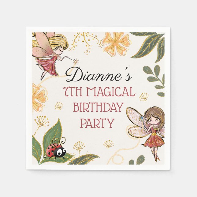 Magical Fairy Birthday Party Napkins Serviette (Vorderseite)